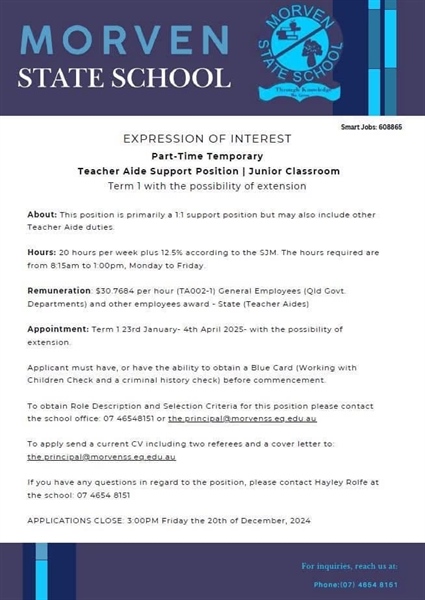 Teacher Aide - Temp Part-time