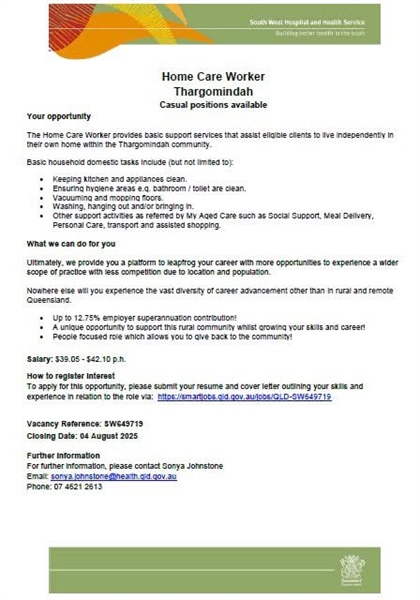 Home Care Worker - Thargomindah